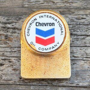 Vintage 70's Chevron Paper Clip Clamp Metal Magnet Gas Oil Company Advertising